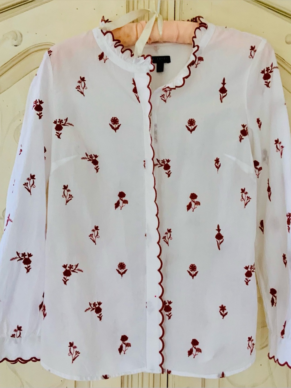 Talbots Floral Embroidered Ruffle-Trim Blouse - Picture 2 of 12